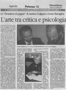 IL QUOTIDIANO DELLA BASILICATA, Frontiera di Pagine, L'ARTE TRA CRITICA E PSICOLOGIA, 18 GIUGNO 2013